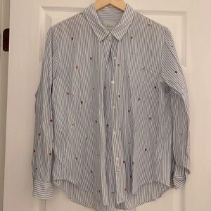 Rails Size Large Embroidered Citrus Blue and White striped Button-down